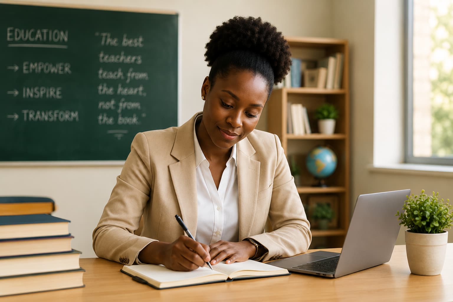 Teacher working in a professional classroom setting